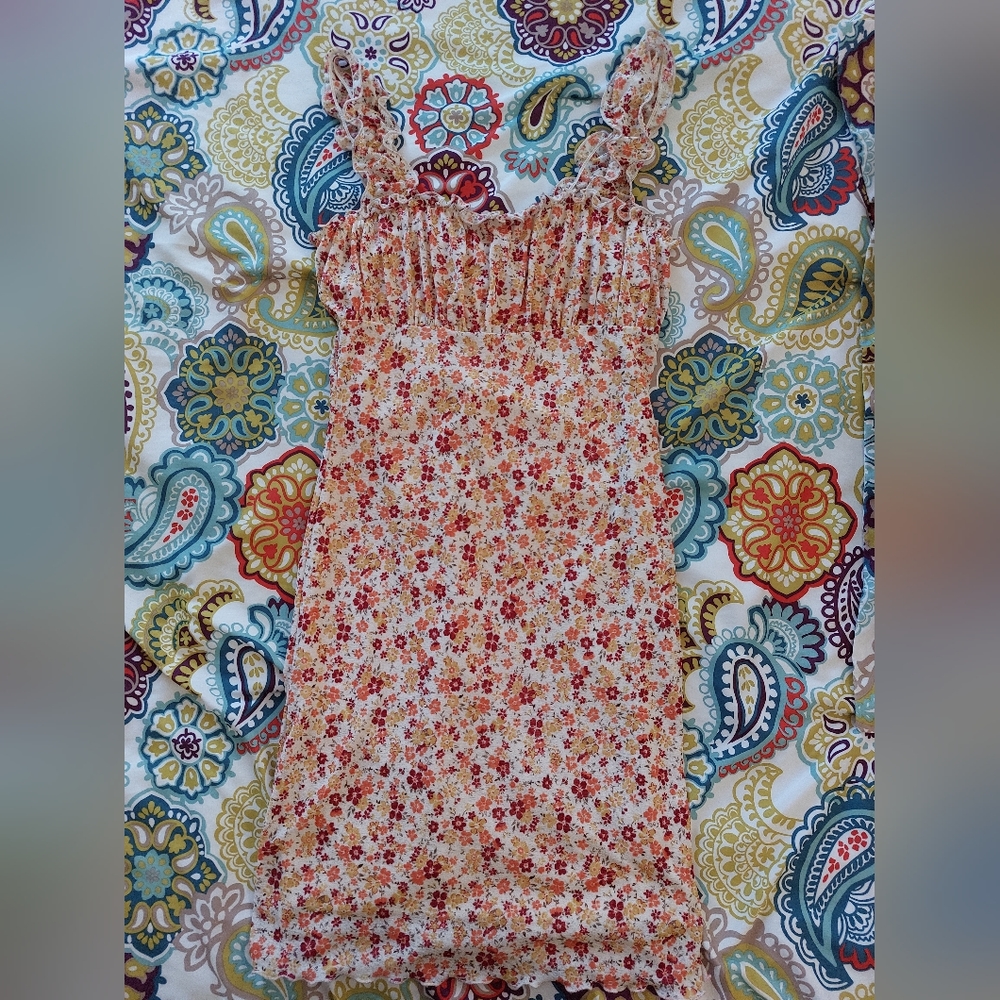 Orange floral print dress